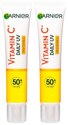 Garnier SkinActive Vitamin C Fluid Anti-UV Täglich, Anti-Flecken, LSF 50+, feuchtigkeitsspendend, schnelle Absorption, 2 Flaschen à 40 ml