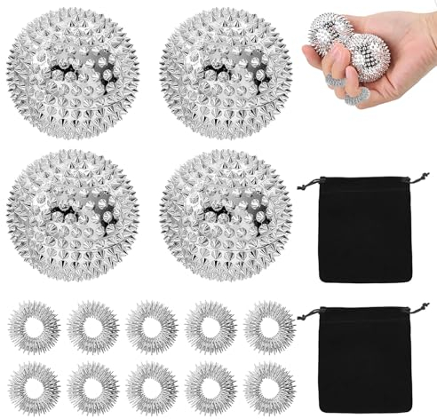 SNONESIY Skills Borderline 4PCS,Skills Set,Skills Set Stress Erwachsene,Mit 10 Akupressur Ring 2 Verpackungsbeutel,Massagebälle Mit Kleinen Stücken,Harte Igelbälle,Kleine Igelbälle,Fingermassageringe