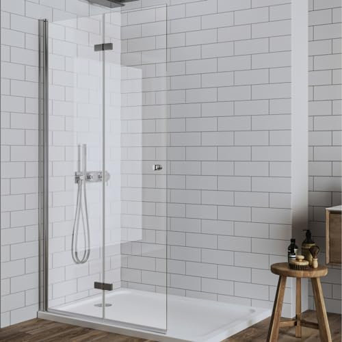 LUXESPIRE 70x185cm Walk in Barrierefreie Duschabtrennung Platzsparende Duschwand 180° Falttür Duschtür für bodengleiche Duschen