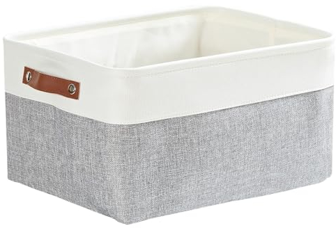 Mangata Large Storage Baskets,Thickened Fabric Storage Box for Bedroom Wardrobe Shelf(L, Grey/white)