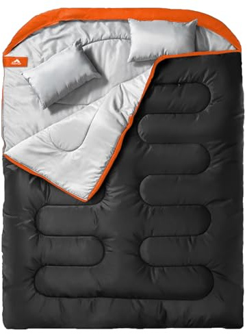 MEREZA Sleeping Bags XL for Mens Double Sleeping bag Adult Wide Sleeping Bag for Camping Big and Tall Sleeping Bags Large 2 Person Sleeping bag King Size Warm Cold Weather (BLACK & ORANGE)