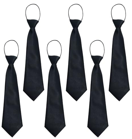 UILYNIU 6 Pièces Cravate Garçon Enfant, Cravates Pour Enfants De Couleur Unie, Ajustable Cravates, Brillante Effet Soie, Cravate Noeud Pré-attaché pour Mariage, Remise de Diplôme, Formelles (Noir)