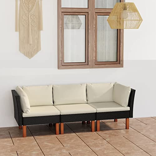 Homgoday Gartensofa, 3-Sitzer, mit Kissen, Polyrattan, schwarz, für den Außenbereich, Paletten, Holz