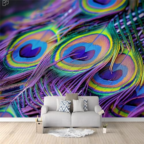 Art Photo Wallpaper Peacock Feathers 150 x 105 cm Child Non-Woven Premium Art Print Fleece Wall Mural Decoration Poster Picture Design Modern Living Room Bedroom- Purple
