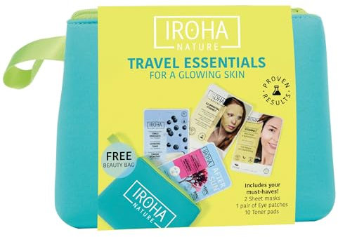 Iroha Nature - Reise-Set | Feuchtigkeitsspendende Gesichtsmaske, Augenpflaster, Anti-Müdigkeitsmaske, Gesichtsmaske, Aftersun-Maske, alle Hauttypen