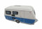 Generisch Spardose, Retro Wohnwagen mit Schloss, Weiß,blau, 14,5 x 6 cm, Kunststoff, Art Deco, für Outdoor Enthusiasten und Designliebhaber, neutral