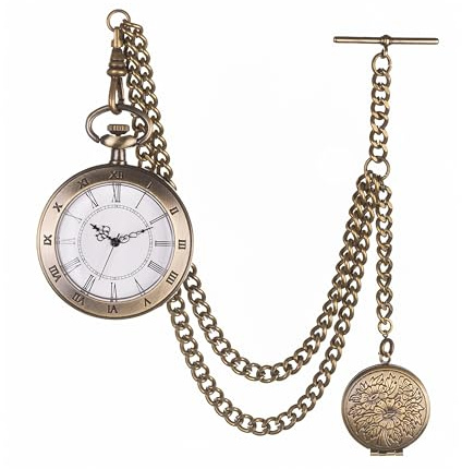 Holy Sins Jewellery Bronze Colour Quartz Pocket Watch with Albert Chain