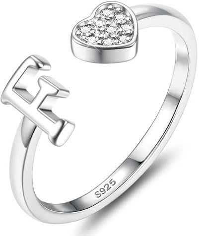 JeweBella Herz Ring Silber 925 Damen mit Buchstaben A-Z Verstellbar | Engagement Promise Ring,Stapeln Daumenring.Fingerring,Eheringe,Verlobungsring, Initiale Ringe Frauen Mädchen mit Box