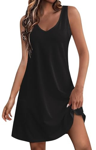 Robe Longue Femme Mi-Longue D'Été Fluide Rose Noir M