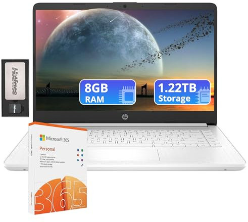HP Flagship 14 HD Laptop with 1 Year Office 365 | 8GB RAM | 1.22TB Storage(64GB EMMC & 160GB Docking Station Set & 1TB Cloud Storage) | Intel Celeron Processor | Webcam | Win 11s | White