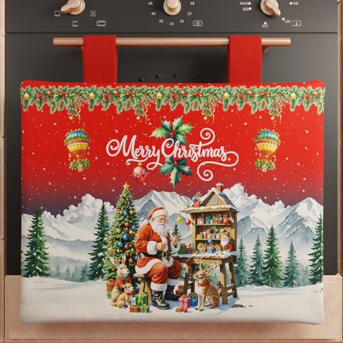 PETTI Artigiani Italiani - Copriforno Natalizio, Copriforno Cucina Natalizio, Copri Forno 40x50 cm, Copriforno Villaggio di Babbo Natale, 100% Made in Italy