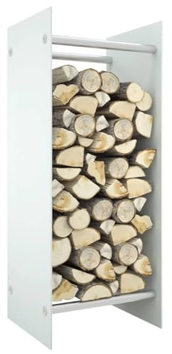 ygmmuixw Elegante Portalegna da ardere Bianco - Portalegna in Vetro Temperato e Acciaio 40x35x100 cm per Stoccaggio Interno/Esterno