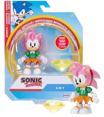 Jakks Pacific Sonic The Hedgehog - Amy with Chaos Emerald Accessory, Toy Figure by Jakks Pacific, 13 cm Tall, Highly Poseable, Officially Licensed Sonic 3 Movie, Recommended Age 3+
