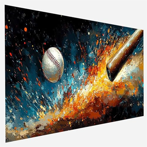 Peinture par numéros pour enfants débutants Un Peinture à l'huile Kit de peinture acrylique sur toile avec peintures et pinceaux Bricolage pour la décoration de la maison mur 80x160cm Base-ball L-V-S