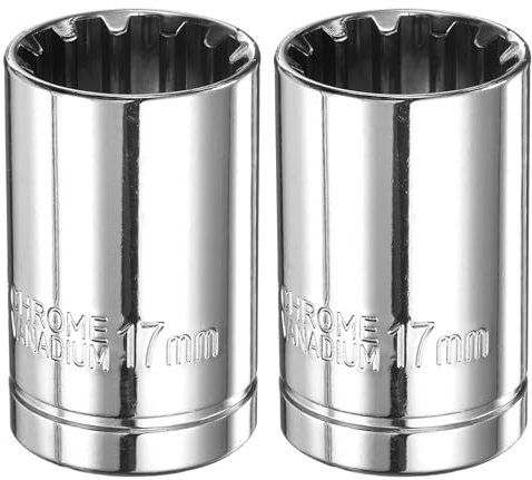 sourcing map Lot de 2 douilles à 12 pans 1/2 par 17 mm - Douille métrique peu profonde en acier au chrome vanadium - Douilles standard à 12 points - Outil à main pour réparation de voiture, entretien