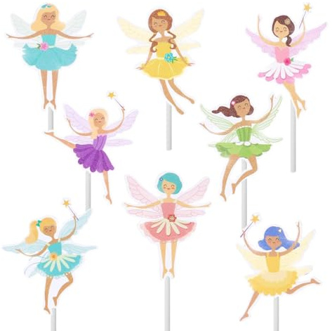 HUATEEN Feen Tortendeko,24 PCS Ballerina und Engel Cupcake Topper Dekorationen Kuchen Topper Fee Muffin Kuchendekorationenfür Geburtstage,Babypartys und Feenpartys
