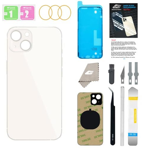 GUPFIX Repuesto de Cristal Trasero para iPhone 13 con Herramientas Repir, Cubierta Trasera de Agujero Grande, Repuesto de Vidrio para Todos los operadores con Adhesivo preinstalado y Kits de