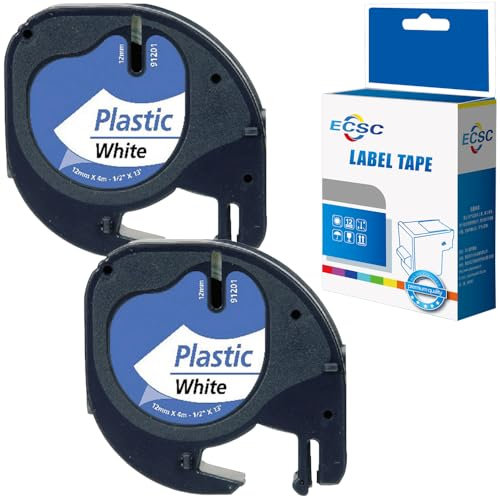 ECSC Compatible Label Tape Replacement for Dymo LetraTag LT-100H LetraTag LT-100T LetraTAG XR Label S0721610 (Black on White, 2-Pack)