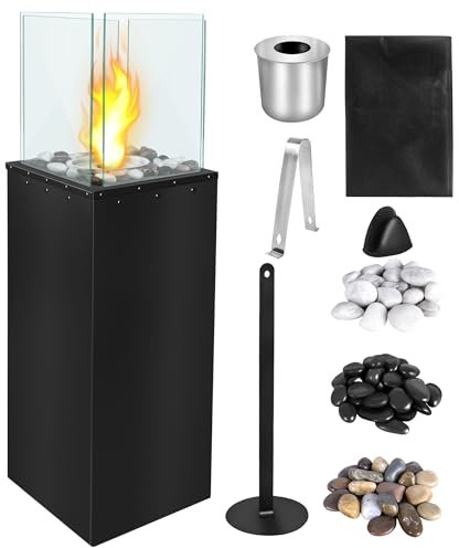 XMTECH Freistehender Bio-Ethanol Stand-Kamin für Indoor und Outdoor, Kamin Ethanol mit bis zu 150 min Brenndauer, Bioethanolkamin Bodenkamin, Wohnzimmer Terrasse Garten, Quadrat 80x24.5x20 cm