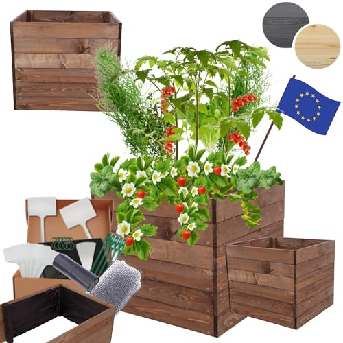 MODO24 Hochbeet Holz, Blumenkasten, Gartenbeet, 54x63x60 cm, Braun | Robuster Pflanzkübel & Blumenbeet für Garten, Terrasse & Balkon, Hochbeet für Gemüsegarten, Naturholz Holzbeet Anzuchtbeet