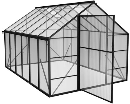 PEILU Serre en aluminium avec panneaux en polycarbonate transparent, fenêtre de toit, porte et fondation, 380 x 250 x 205 cm, résistante à l'hiver, pour jardin, extérieur