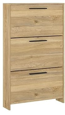 amuéblate online - Zapatero con 3 Puertas y Patas, Mueble para Zapatos Estrecho, Modelo Alaska, Acabado en Color Roble Miel, Medidas: 115,5 cm (Alto) x 68,5 cm (Ancho) x 17 cm (Fondo)