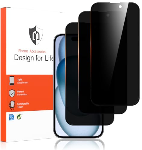 Yisica 3 Stück Sichtschutz Panzer Schutz Glas für iPhone 15/ iPhone 16, Panzer Schutz Glas Folie Displayschutzfolie (iPhone 15/16)
