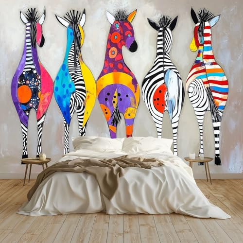 Art Fototapete Ölgemälde Buntes Zebra Vlies Tapeten 200x140 cm Moderne Wandtapete Wohnzimmer Schlafzimmer Wandbilder Wand, Grau