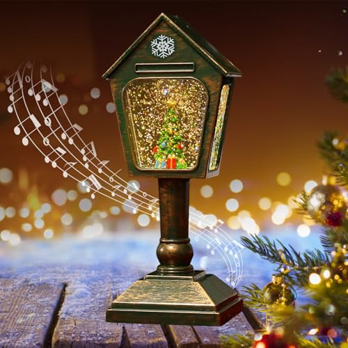 Weihnachtsdeko Laterne, Weihnachtslaterne, Weihnachts Schneekugel Laterne mit Musik, Weihnachtslaterne Vintage Glitzernde Schneekugel Nachtlicht, USB Batteriebetrieben für Innen Kamins Tischdeko