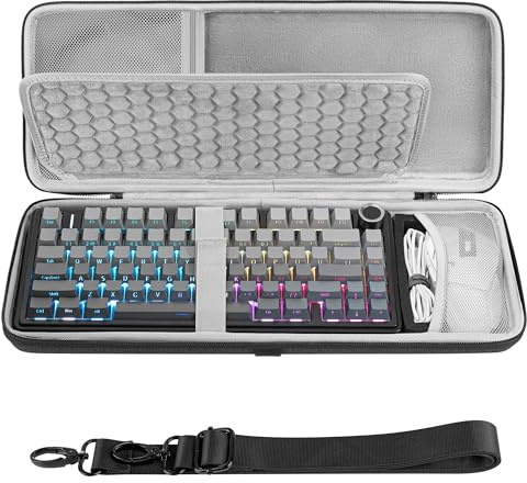 GEEKRIA 75% Tastatur- und Maus-Kombihülle mit 84 Tasten, kompatibel mit Aula F75 Pro / F75, Keychron K2 Version 2 / K2 / Q1 / V1, ASUS ROG Azoth 75%, Redragon K673 PRO, Hartschalen-Reisetasche