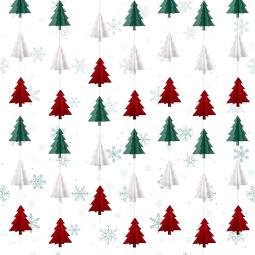 Ovanda Weihnachtsgirlande, 3D Weihnachtsdekorationen Rot, Weiß, Grün, Weihnachtsbaum Girlande, Tannenbaum Girlande Deckenhänger Baum Banner für Weihnachten Winter Advent Party