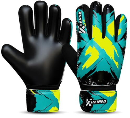 khanna Gants Gardien pour Enfants, Garçons et Adultes, 4mm, Paumes À Haute Prise Respirante, Double Support Gants se Gardien Football - Idéal pour L'entraînement