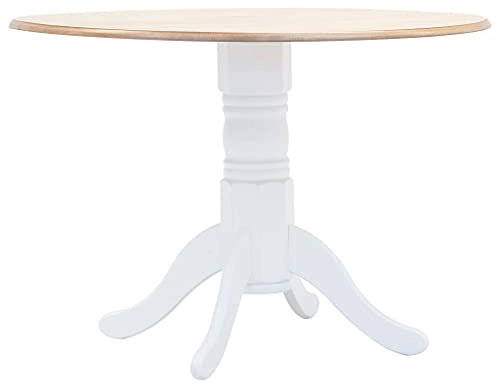 Owoxanthellate Esstisch Weiß Braun 106 cm Ø, Massivholz Gummibaum Gestell, MDF-Tischplatte Furniert, Modernes Design, Robust und Langlebig, Kleiner Küchentisch für Esszimmer Küche Wohnzimmer