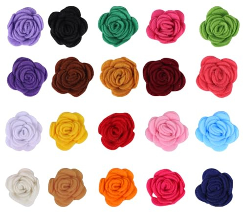 LALADEFIEE 20 Stück 3,5cm Filzrosen Mehrfarbig Zierrosen für Scrapbooking Kleidung und Selbstgemacht Haarschmuck Weiche Filzblumen für Basteln und Dekoration Zufällige Farbe