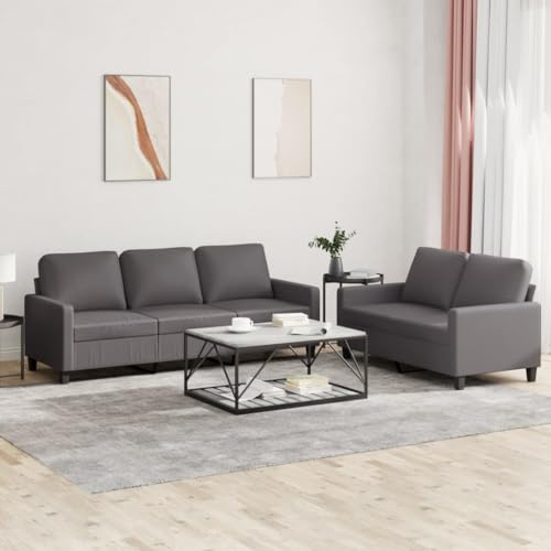 HFXHIJXQ 2-TLG. Sofagarnitur Kunstleder Grau Modernes Design Eckcouch 138x77x80 cm & 198x77x80 cm Recamiere mit Sitzpolstern Robust & Bequem für Wohnzimmer Büro Loft