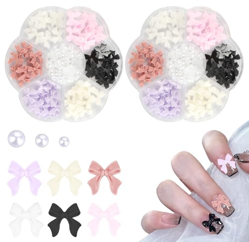 240 Pcs Bow Nail Charms Set, 2 Boxes Resin Nail Gems Charm, 3D Colorful Bowknot Nail Art Rhinestones for Woman Girls, Bowknot Nail Art Charms Nails, for Manicure Supplies and Crafts