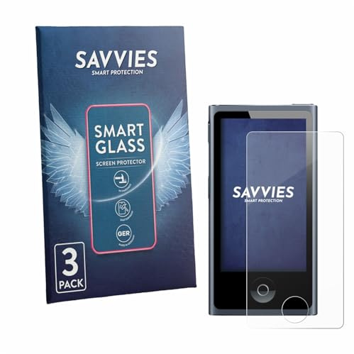 Savvies 3 Stück Panzer Schutz Glas für Apple iPod nano 2012 (7. Gen.) 9H Schutzfolie HD, Blasenfrei, Anti-Fingerabdruck, Stoßfest, Displayschutz