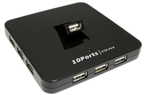 World of Data 10 Port USB 2.0 Hub - 9 Horizontal 1 Foldable Port Slimline Design Mains Powered
