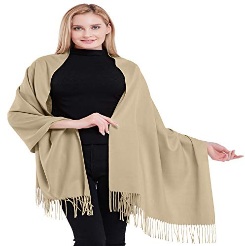 CJ Apparel Champagner 100% Kaschmir Zweilagige Schals Pashmina Handgemacht in Nepal Schultertuch Schal Umschlagtuch NEU