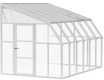 Palram Canopia Rion Sun Room 8 Ft. x 12 Ft. Solarium, Lean-To Greenhouse DIY Kit, Attach to House, Large Twin Wall Polycarbonate, 100% UV Protection For Porch, Patio Outdoors with Window Vent (White)