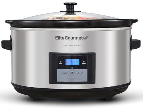 Elite Gourmet MST-900D Digital Slow Cooker, 8.5 Qt, Stainless Steel