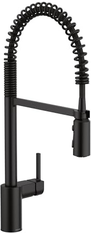 Moen Align Matte Black One-Handle Single Hole Pre-Rinse Spring Kitchen Faucet with Pull Down Sprayer and Power Boost, 5923BL
