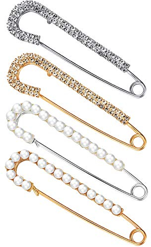 Pinces à Chandail Broche de Châle Broches en Fausses Perles Cristal Épingles de Robe de Sûreté Pinces de Chemises pour Femme, Or Argent