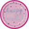Unique Birthday Round Paper Plates - 9 | Disposable | Glittery Pink | 8 Pcs.