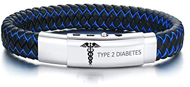 XUANPAI Type 2 Diabetes handgefertigte geflochtene Armreif verstellbare Leder Emergency Medical Alert ID Armbänder für Männer