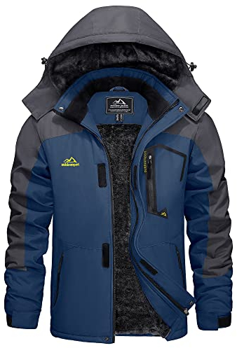 KEFITEVD Snowboardjacke Herren Warm Gefüttert Ski Jacke Wasserdicht Softshell Jacke mit Kapuze Skijacke Herren Dicke Winterjacke Parka Jacke Jagdjacke Dunkelblau CN XL, EU S