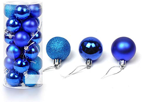 Battnot Weihnachtskugeln 24 Stücke 30mm Christbaumkugeln Set Weihnachtsbaumschmuck Christbaumschmuck Weihnachtsbaum Dekoration Weihnachtsdeko hängende Hausdeko Christmas Xmas Party (30mm, Blau)