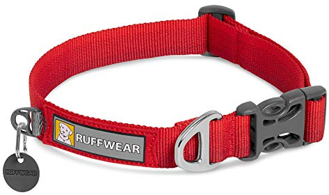 RUFFWEAR Front Range Hundehalsband, Robustes Tubelok-Gewebe, Aluminium-Leinenbefestigung & Schnalle, Helles, Stilvolles & Langlebiges Halsband für den Alltag, Red Sumac (Größe L, 51-66cm)
