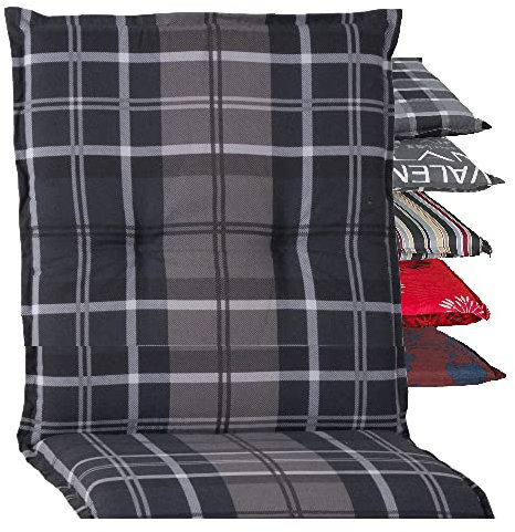 Beo Niedriglehner Auflagen UV-beständig Barcelona | Made in EU nach Öko-Tex Standard | Waschbare Stuhlauflage Niedriglehner | Atmungsaktive Auflagen Niedriglehner in Grau-Anthrazit Kariert