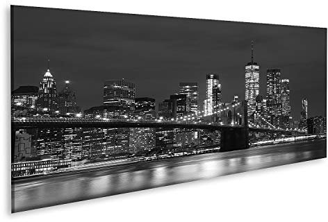 islandburner Bild auf Leinwand Brooklyn Bridge Downtown Wolkenkratzer New York Schwarz Weiß Bilder Wandbilder Poster